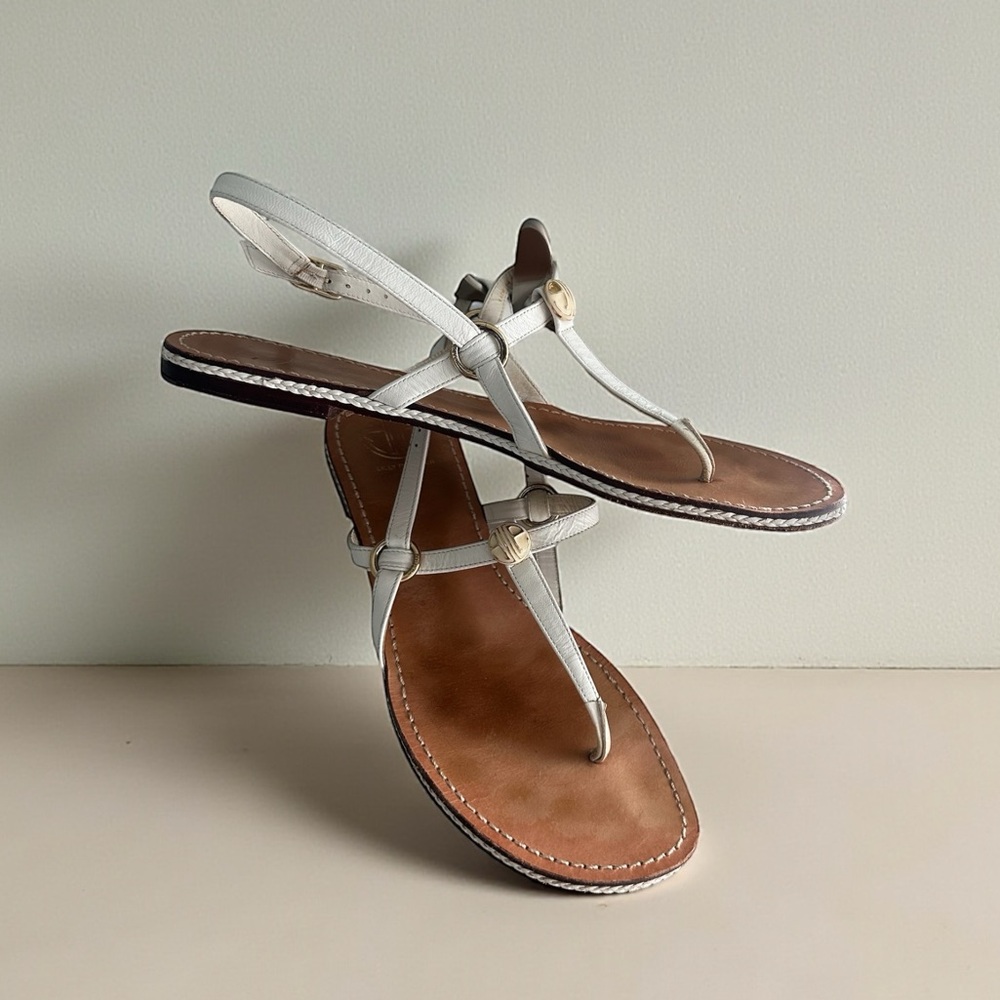 Lilly Pulitzer Sandal Leather Via Palm Beach Leather Flat Strap White Size 10